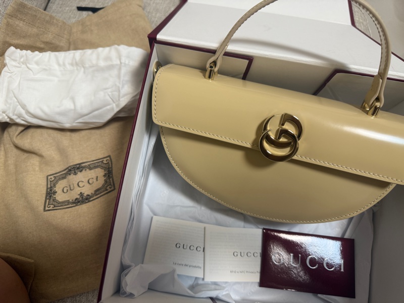 Gucci Half moon 2024秋冬款(亮面拋光小牛皮米色)-4
