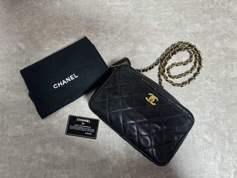 正品 Chanel vintage 黑金荔枝皮相機包-1