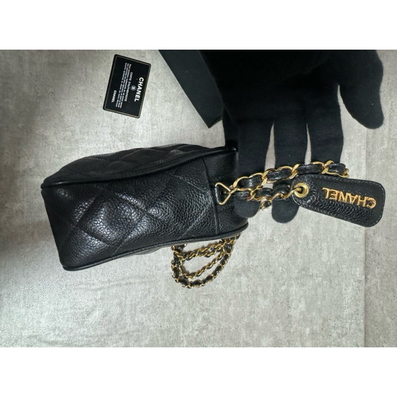 正品 Chanel vintage 黑金荔枝皮相機包-3