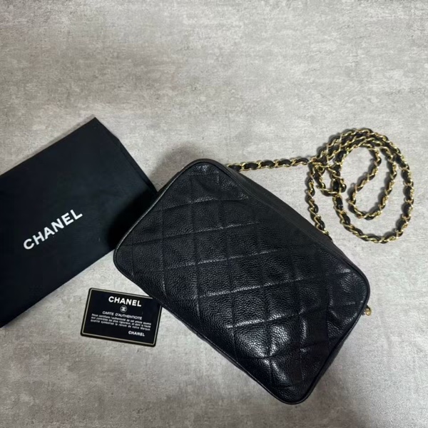 正品 Chanel vintage 黑金荔枝皮相機包-6