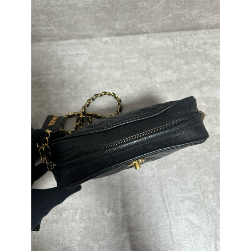 正品 Chanel vintage 黑金荔枝皮相機包-9