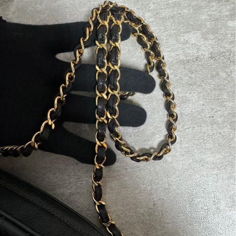 正品 Chanel vintage 黑金荔枝皮相機包-13