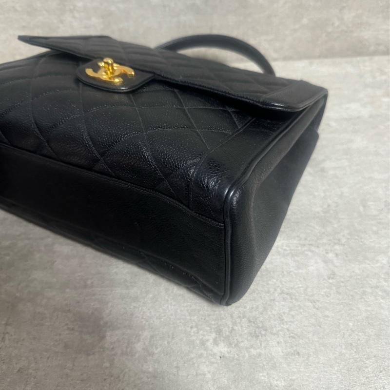 正品 Chanel vintage 黑金荔枝皮Kelly包-2