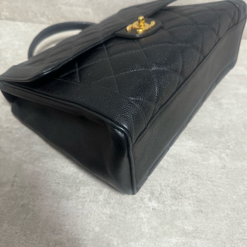 正品 Chanel vintage 黑金荔枝皮Kelly包-8