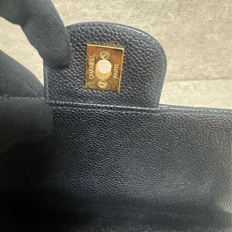 正品 Chanel vintage 黑金荔枝皮Kelly包-12