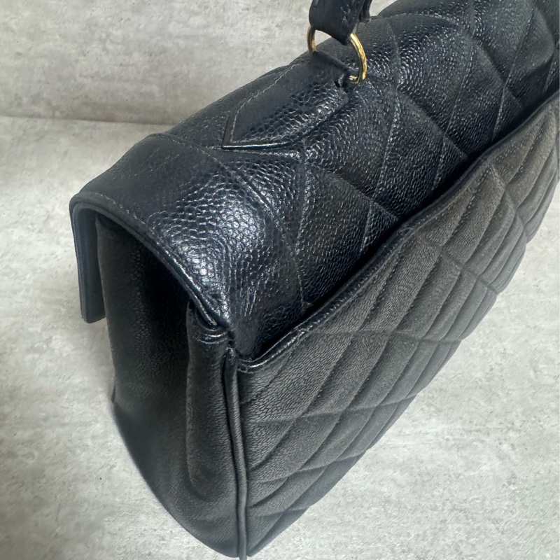 正品 Chanel vintage 黑金荔枝皮Kelly包-18