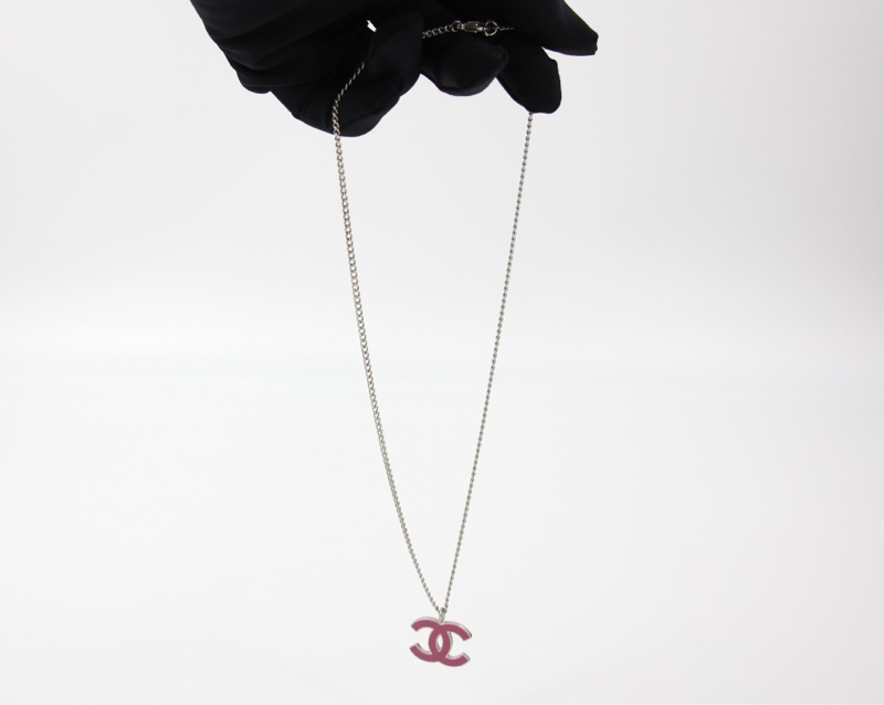 Chanel Vintage 04P 琺瑯桃紅色CC銀鏈-8