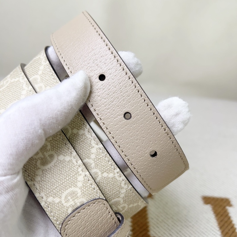 Gucci 燕麥色老花雙G皮帶腰帶 85cm-1