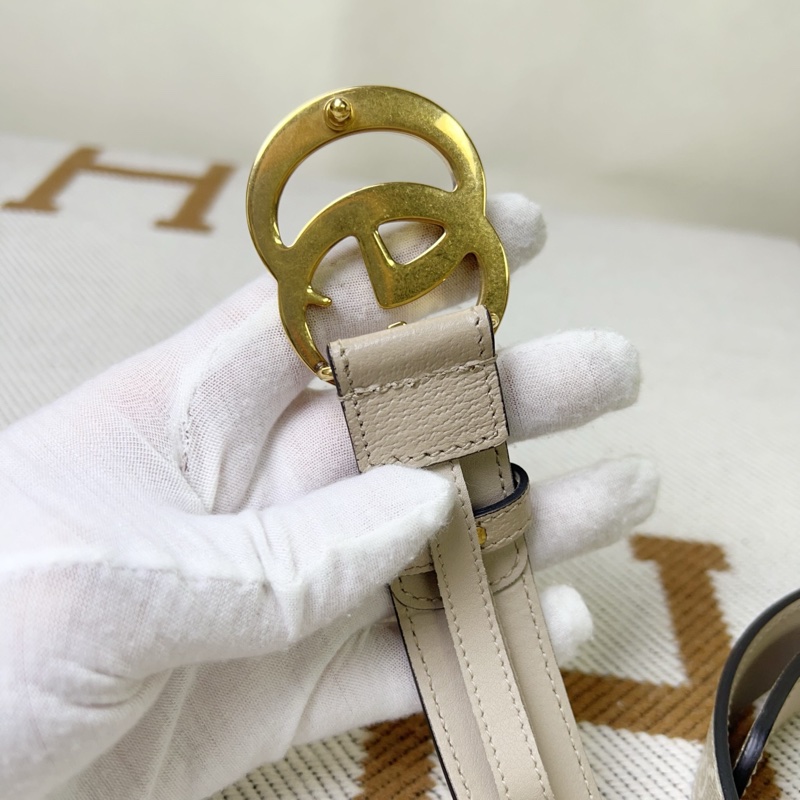 Gucci 燕麥色老花雙G皮帶腰帶 85cm-3