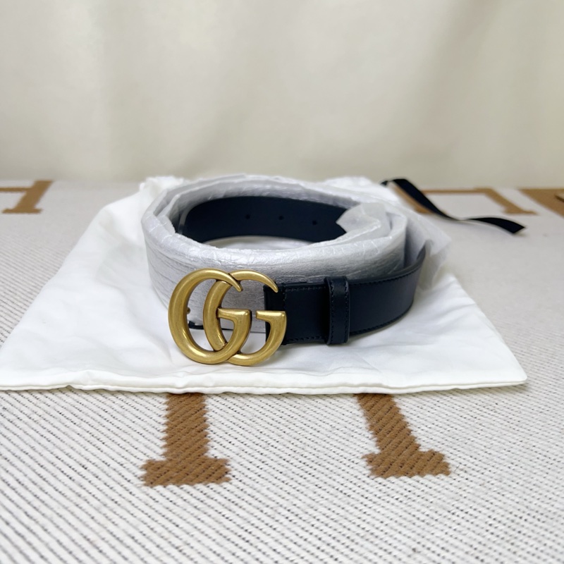 Gucci雙G做舊金頭3厘米皮帶腰帶-0
