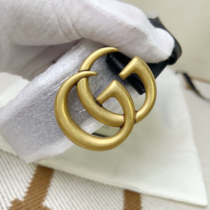Gucci雙G做舊金頭3厘米皮帶腰帶-1