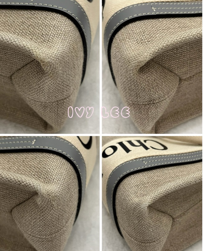 Chloe’ 蔻依 經典小號Woody 帆布皮革飾邊 手提包 斜背包 灰藍 正品 二手精品-16
