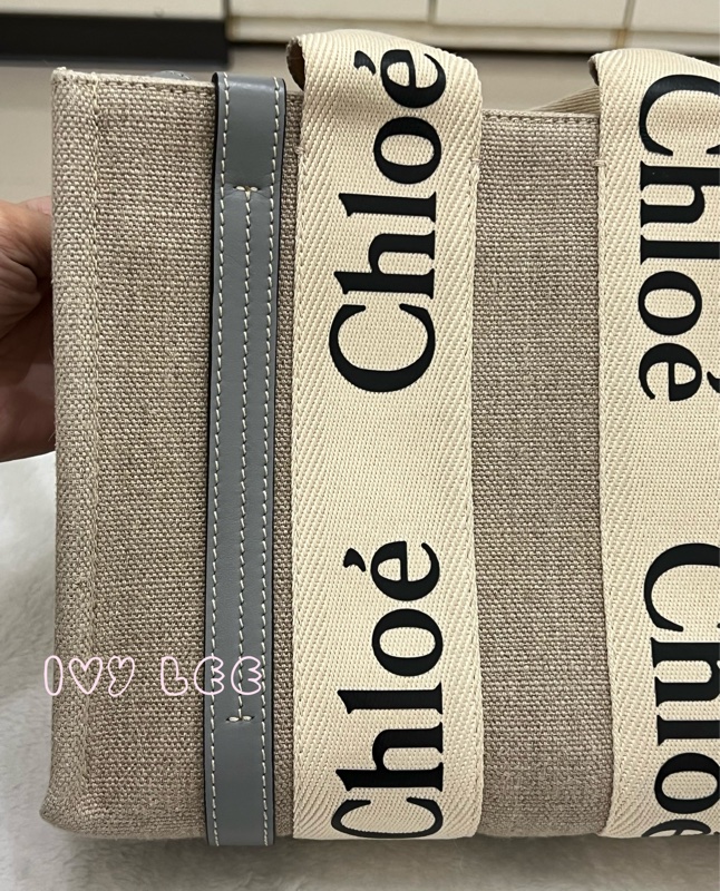 Chloe’ 蔻依 經典小號Woody 帆布皮革飾邊 手提包 斜背包 灰藍 正品 二手精品-20