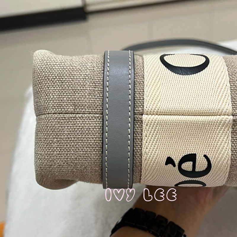 Chloe’ 蔻依 經典小號Woody 帆布皮革飾邊 手提包 斜背包 灰藍 正品 二手精品-24