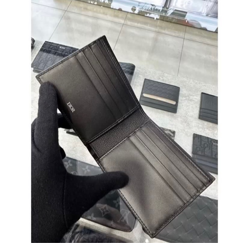 Dior 經典 黑色壓紋滿版設計零錢袋內裏 皮革 真皮短夾-2