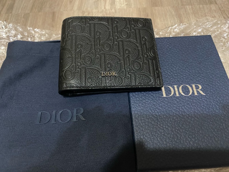 Dior 經典 黑色壓紋滿版設計零錢袋內裏 皮革 真皮短夾-3