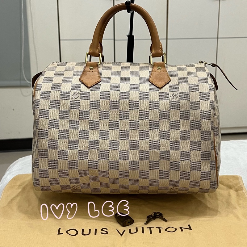 LOUIS VUITTON Speedy 30 Damier Azur 白色棋盤格 手提包 N41370 正品 二手精品-0