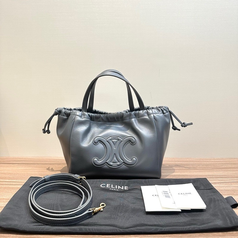 成色99新😍Celine賽琳Cabes小號灰色抽繩托特單肩斜挎包-6