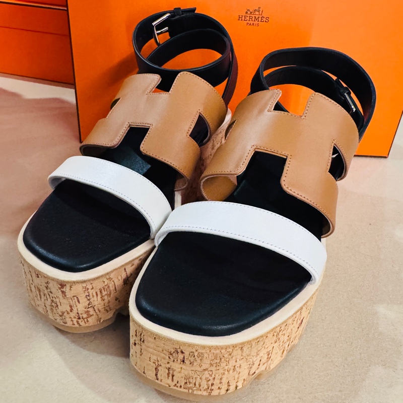 (Hermès)愛馬仕的Havane 30 軟木坡跟涼鞋、厚底鞋36號-1