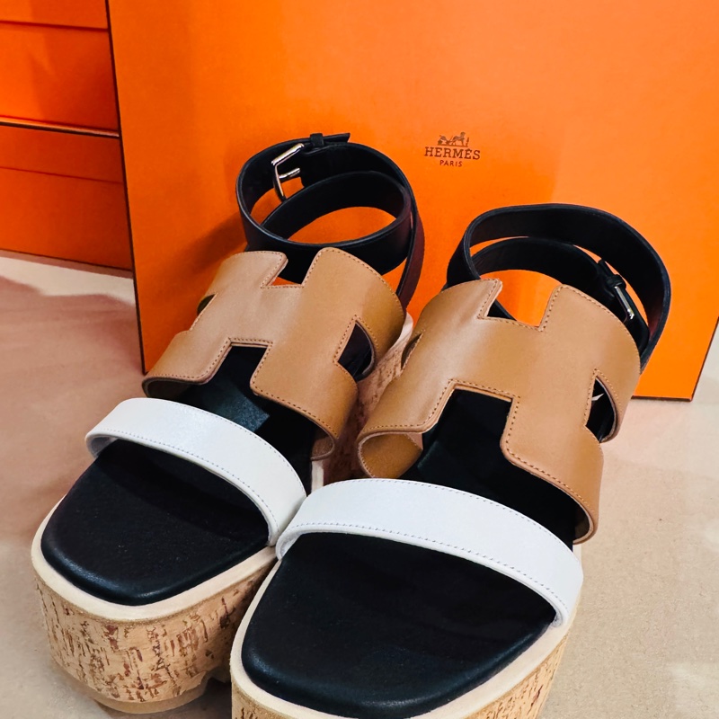 (Hermès)愛馬仕的Havane 30 軟木坡跟涼鞋、厚底鞋36號-5