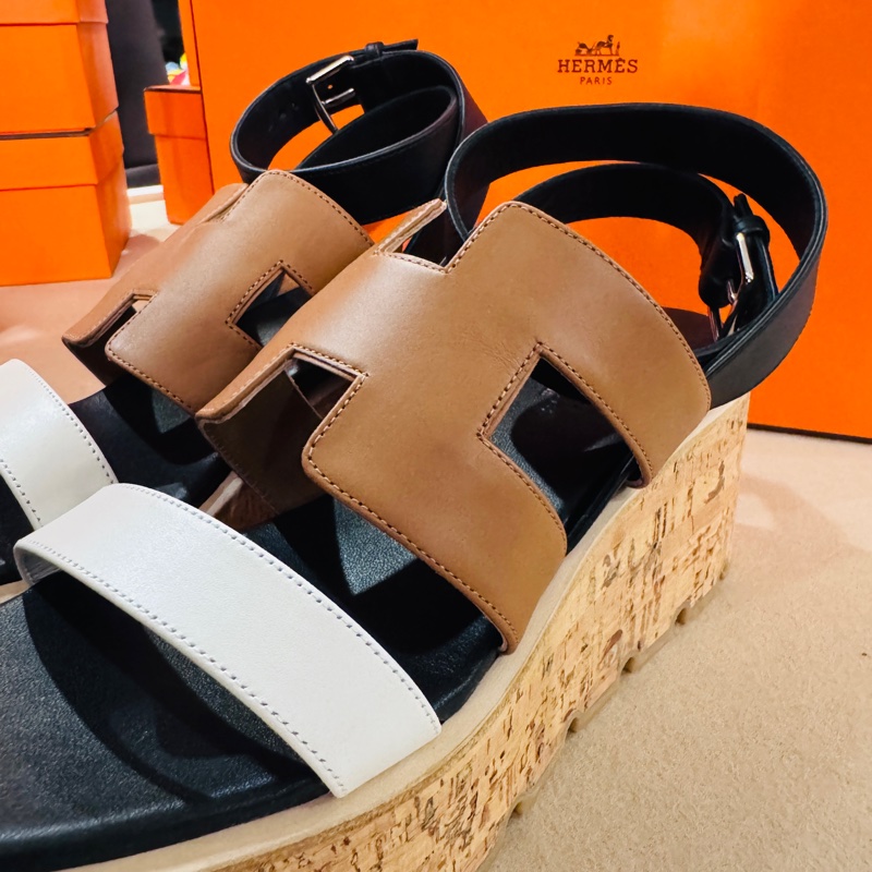 (Hermès)愛馬仕的Havane 30 軟木坡跟涼鞋、厚底鞋36號-6