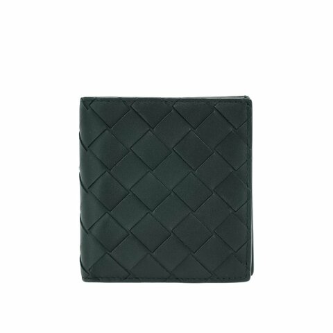 Bottega Veneta 展示品 編織皮革八卡對開短夾(605319-黑)