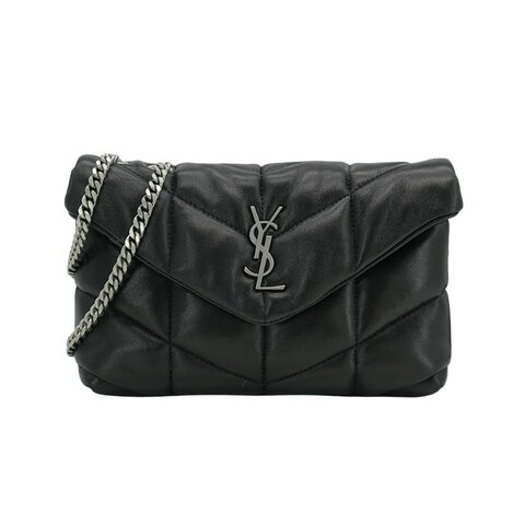 YSL Puffer Toy V紋絎縫羊皮肩背包(759337-黑)