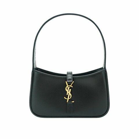 YSL LE 5 A 7 滑面牛皮金logo迷你腋下包(710318-黑)