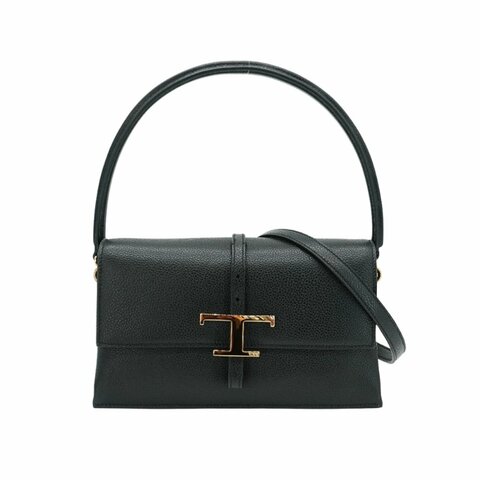 Tod'S T Timeless 小牛皮翻蓋三層迷你二用包(黑)
