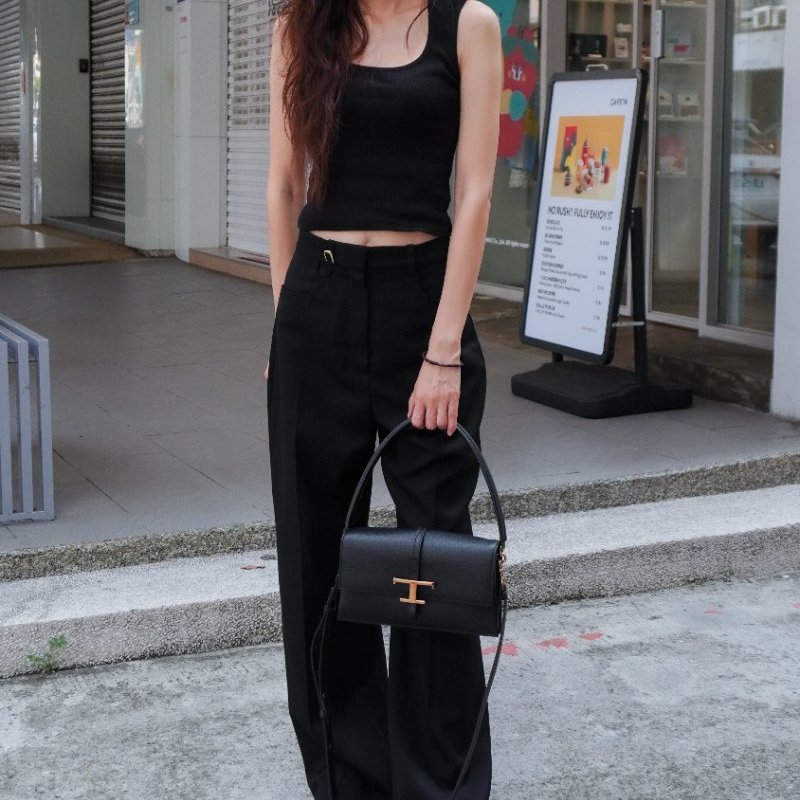 Tod'S T Timeless 小牛皮翻蓋三層迷你二用包(黑)-1