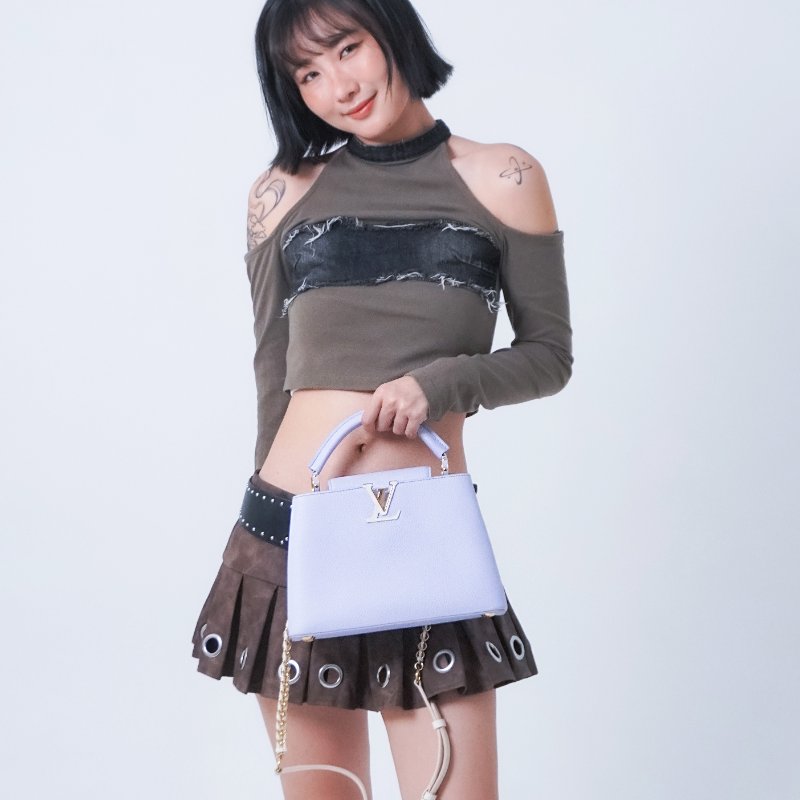 Louis Vuitton 展示品 Capucines BB 皮革金飾LV掀蓋手提斜背包(M59512-淡紫)-0