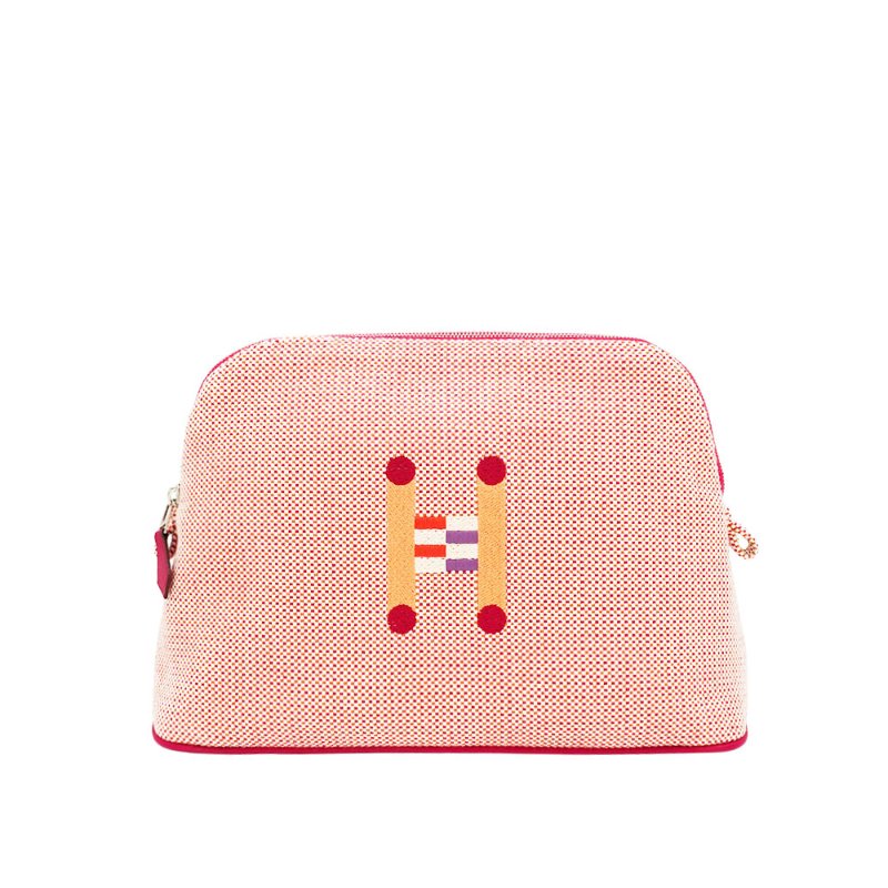 Hermes 展示品 Bolide Crazy H 刺繡帆布收納包(橙/覆盆子)-0