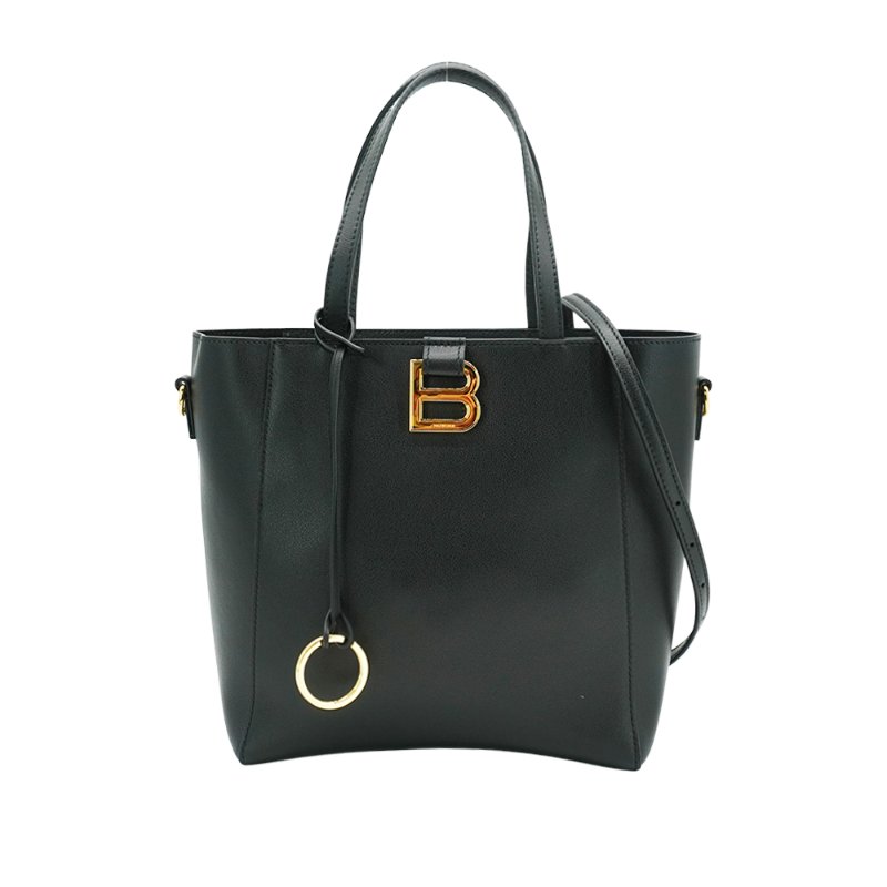 Balenciaga Hourglass 牛皮仿舊金釦手提兩用托特包-小(810415-黑)-0
