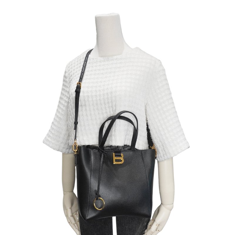 Balenciaga Hourglass 牛皮仿舊金釦手提兩用托特包-小(810415-黑)-5