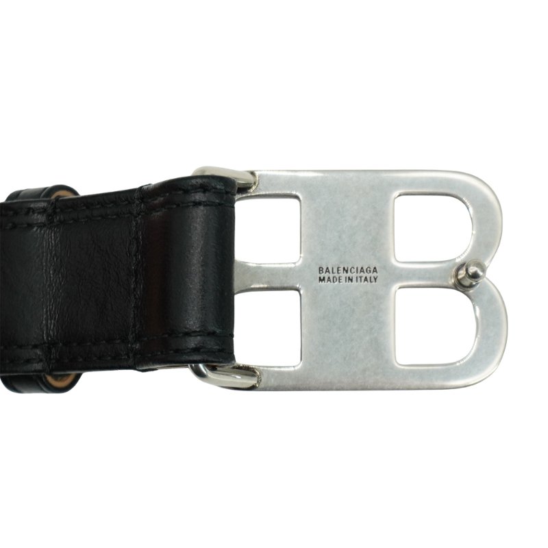 Balenciaga 牛皮品牌logo銀釦皮帶 (810728-銀)-2