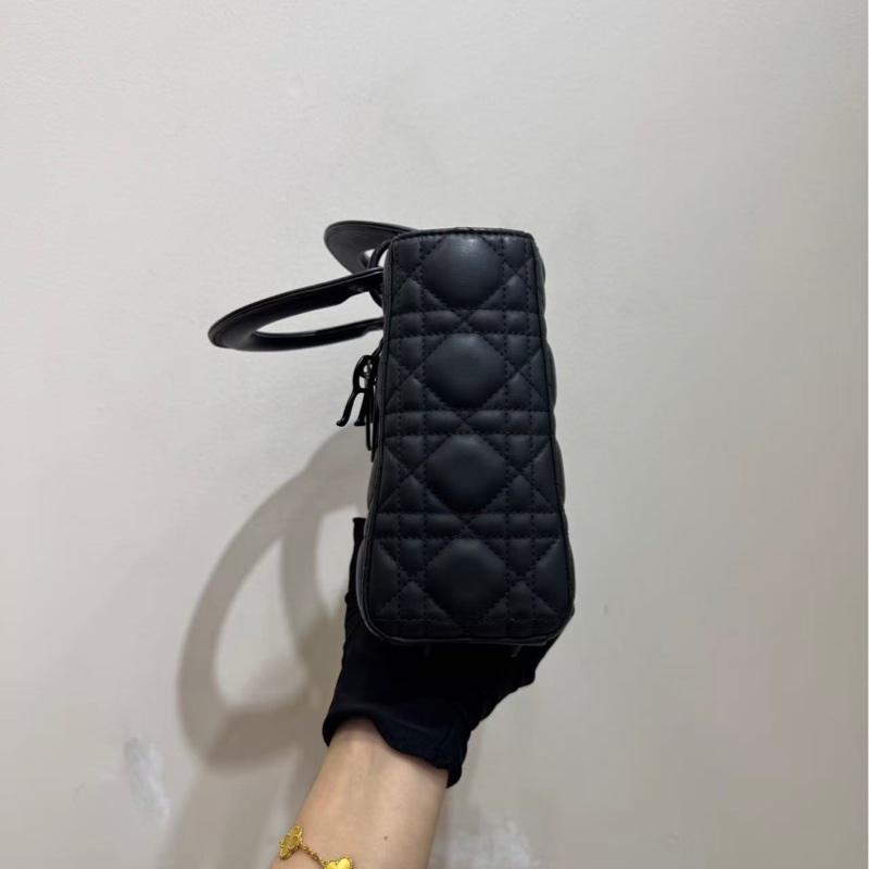 【經典款🩷】Dior lady四格黑色磨砂戴妃包 手提包 斜挎包-5