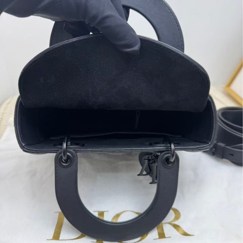 【經典款🩷】Dior lady四格黑色磨砂戴妃包 手提包 斜挎包-7