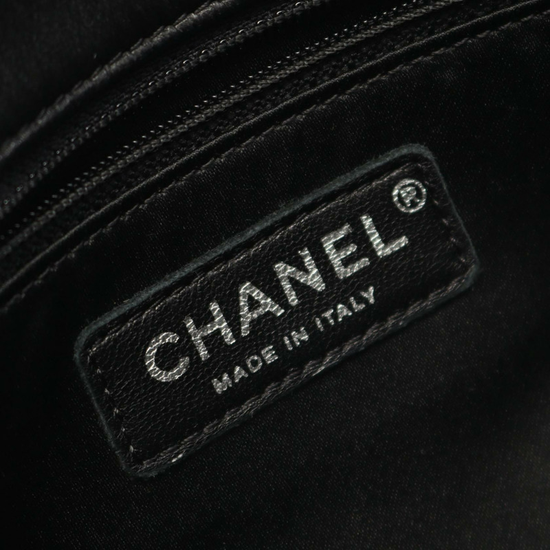 CHANEL 斜紋鏈單肩包 小羊皮 綿羊皮 黑色 二手 SHW CC-3