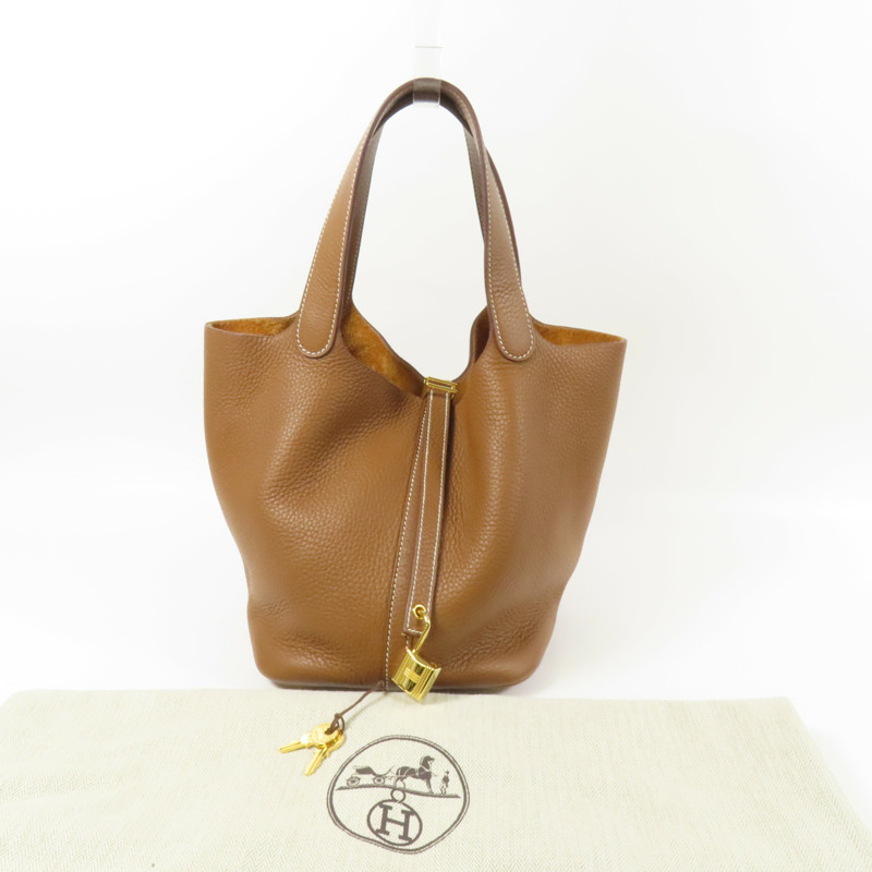 HERMES Clemence皮革Picotin MM金扣手挽袋Gold-2