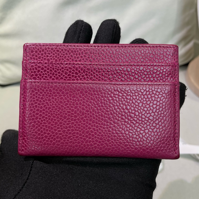Chanel 香奈兒 紫紅色車線雙C logo卡包 X215-2