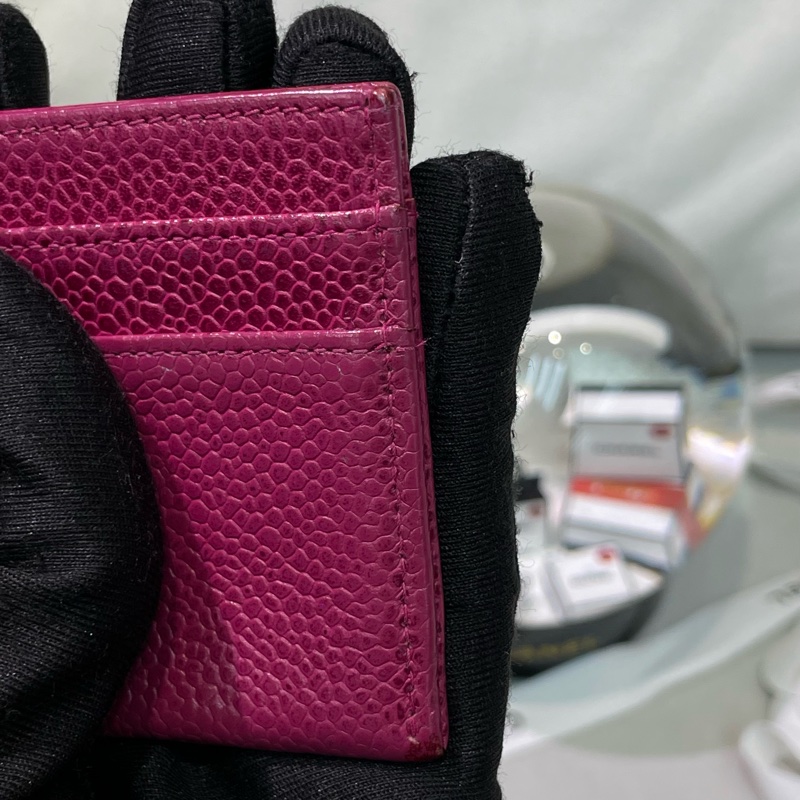 Chanel 香奈兒 紫紅色車線雙C logo卡包 X215-25
