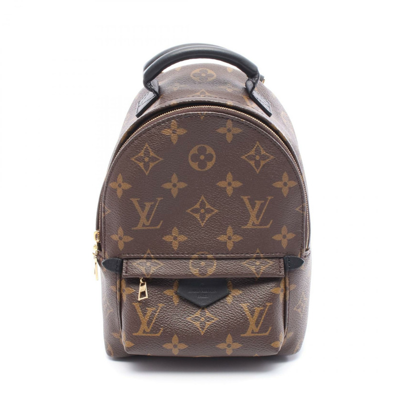 LOUIS VUITTON Palm Springs 迷你背包 M44873 Monogram 帆布 棕色 黑色 二手-0