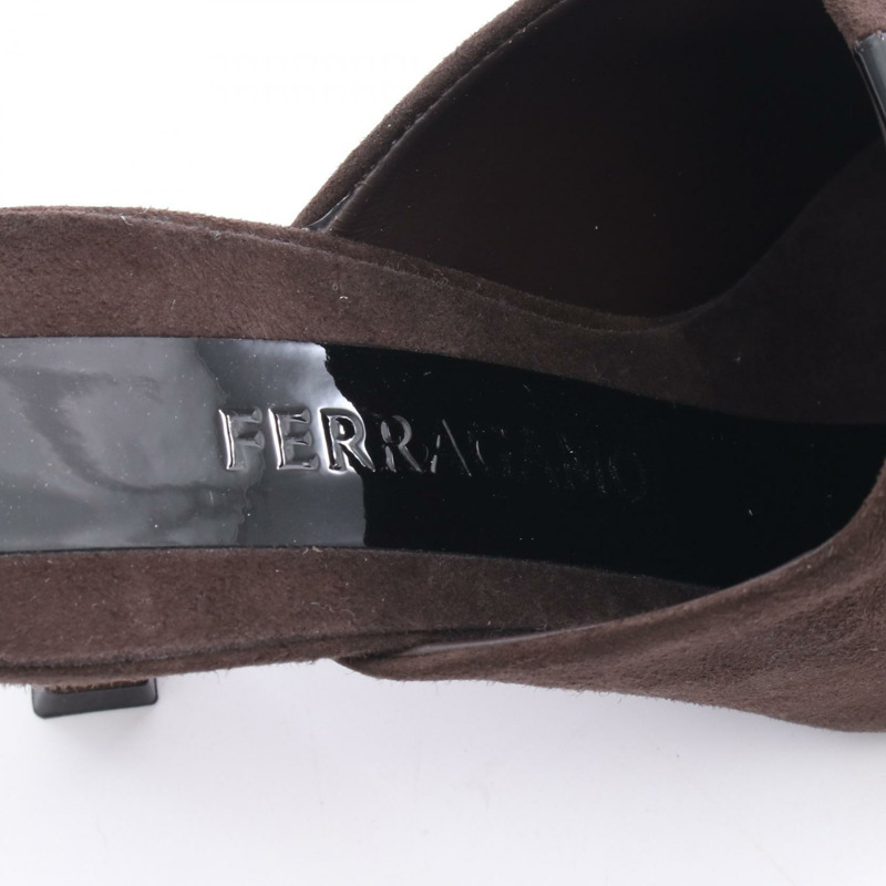 Salvatore Ferragamo Mule #5.5C 高跟涼鞋 絨面革 漆皮 棕色 二手-4