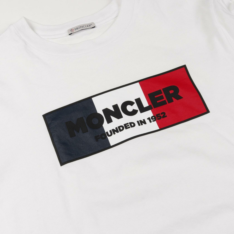 MONCLER 標誌 T 卹 S 碼短袖棉白色紅色海軍藍二手男款-9