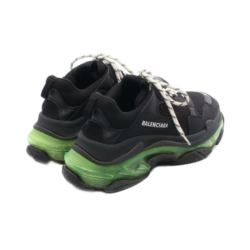 BALENCIAGA Triple S 運動鞋 #9 皮革布料黑色綠色二手男款-1