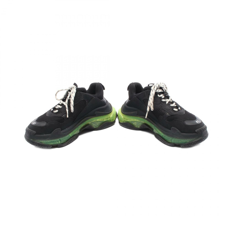 BALENCIAGA Triple S 運動鞋 #9 皮革布料黑色綠色二手男款-2