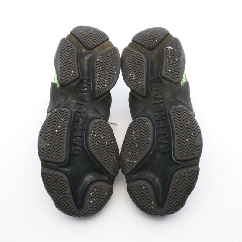 BALENCIAGA Triple S 運動鞋 #9 皮革布料黑色綠色二手男款-3