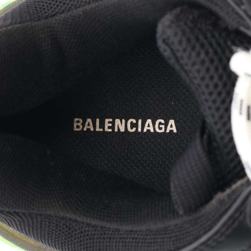 BALENCIAGA Triple S 運動鞋 #9 皮革布料黑色綠色二手男款-4