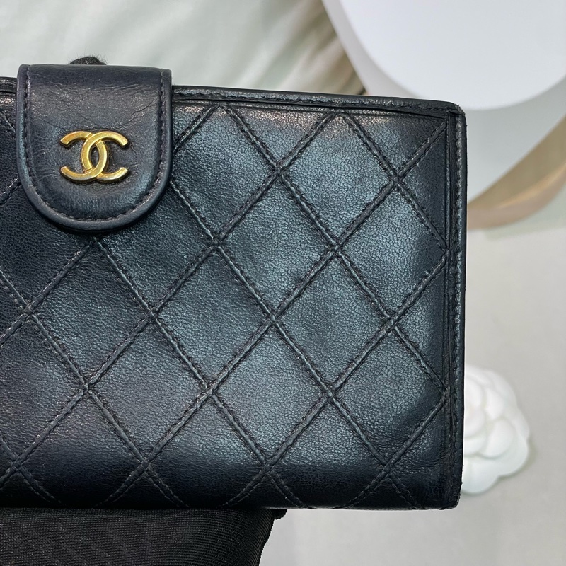 Chanel 香奈兒 中古黑色菱格長夾 XB345-3