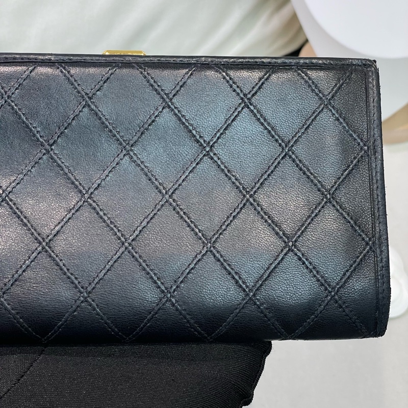 Chanel 香奈兒 中古黑色菱格長夾 XB345-6